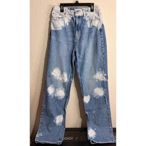 PacSun 90s Boyfriend High Rise Bleach Splatter Straight Leg Jeans Blue 28